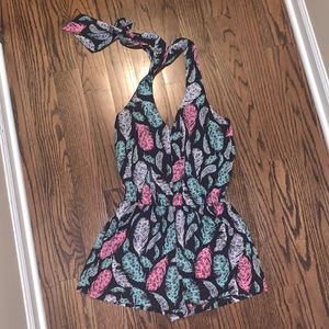 Akira Halter Tie Feather Romper